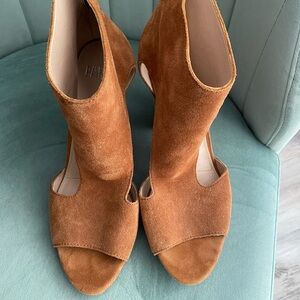 PAIGE Marea Tan Suede Cutout Heeled Booties 10.5